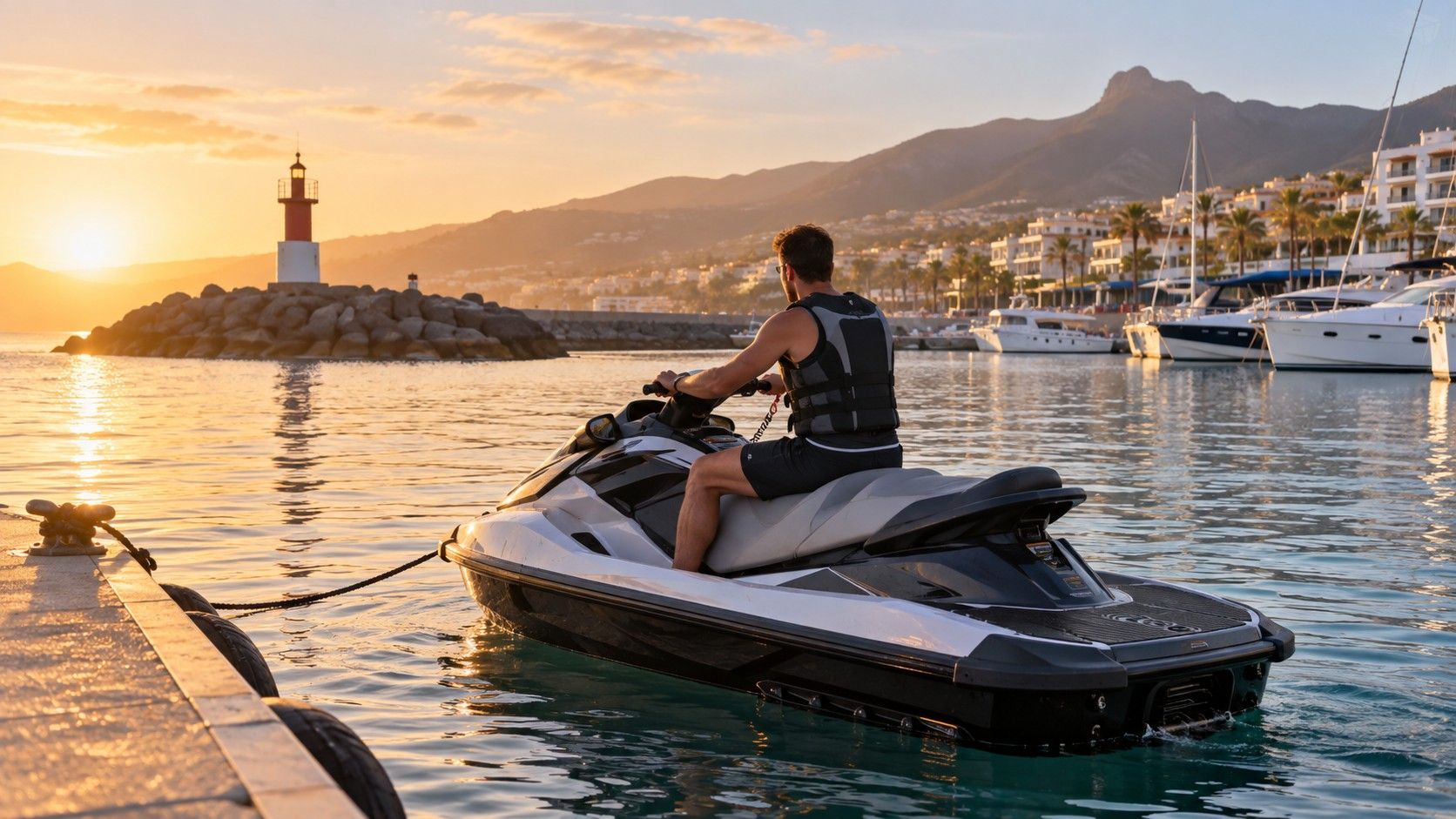 Moto de agua navegando por Costa Adeje a primera hora